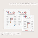 Fourth of July Party Matching Game Instant Download