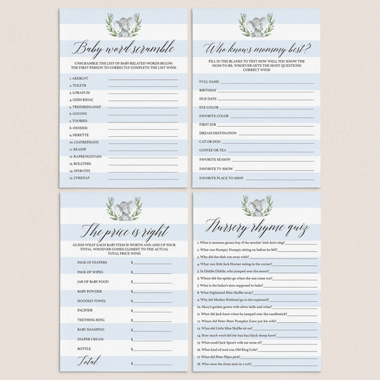 Boy Baby Shower Games for elephant themed baby shower by LittleSizzle