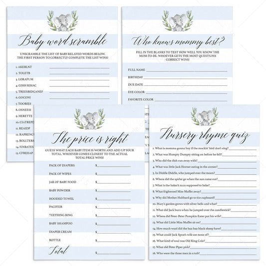 Boy Baby Shower Games for elephant themed baby shower by LittleSizzle