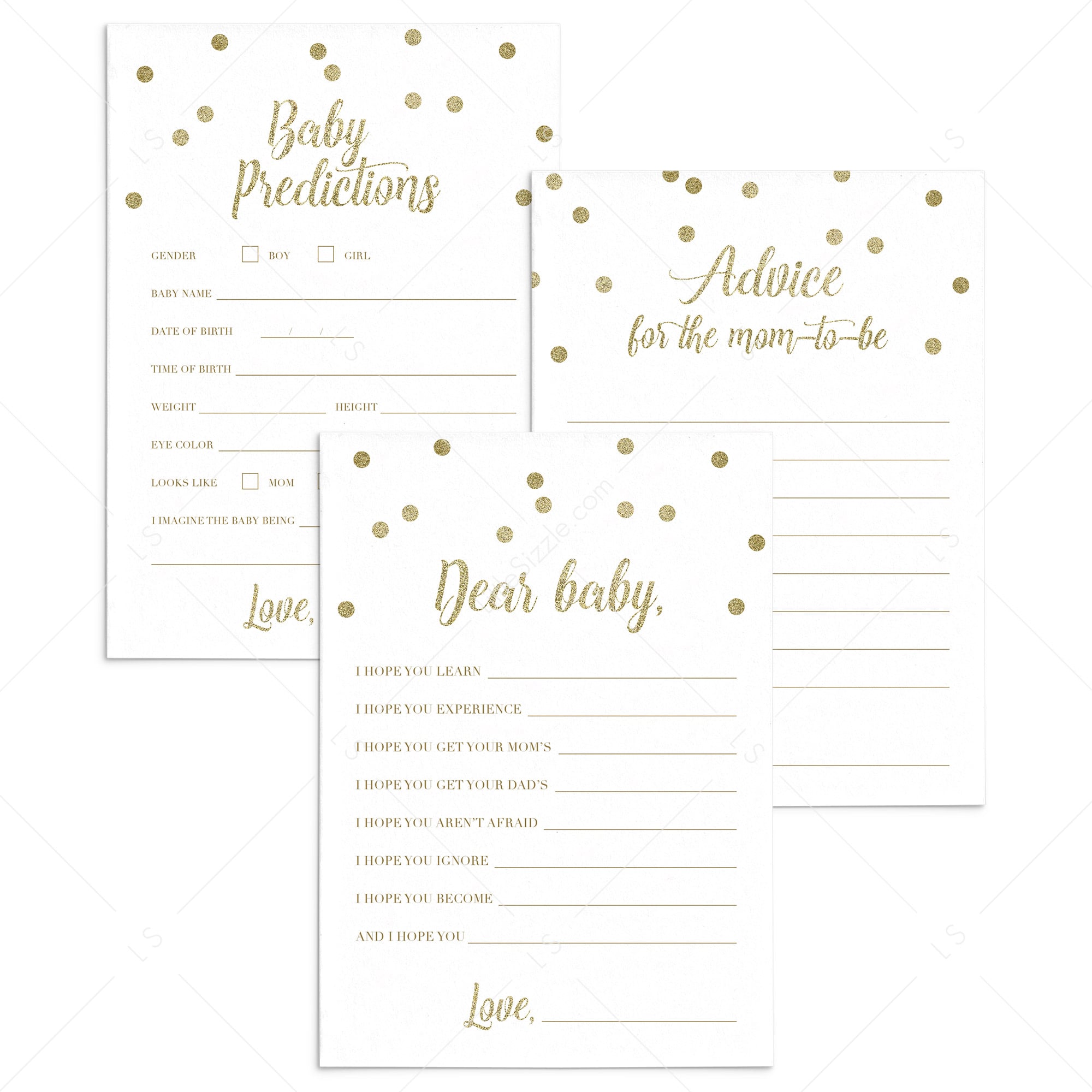 Sparkling Gold Baby Shower Game Pack Download by LittleSizzle