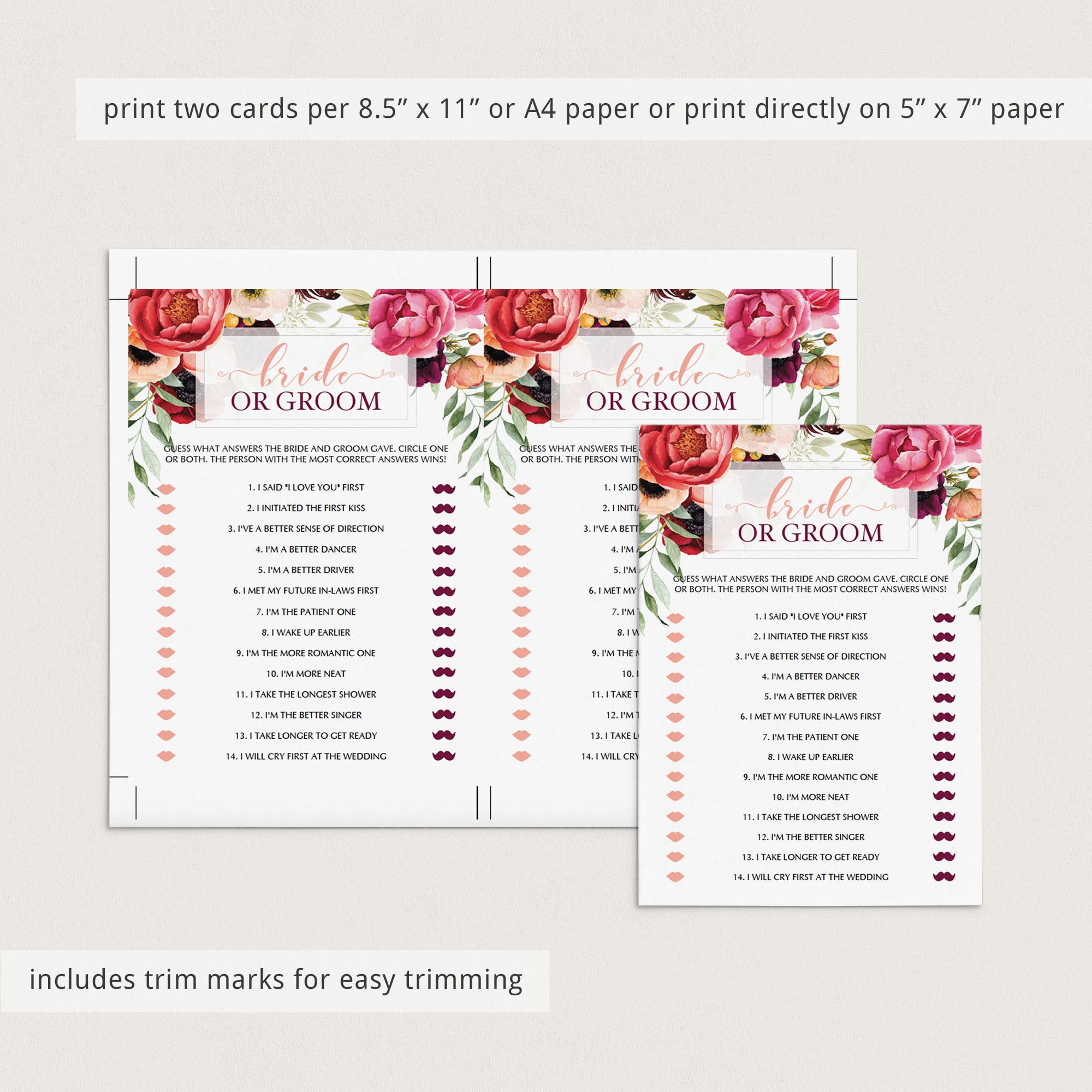 editable text wedding bridal shower game cards