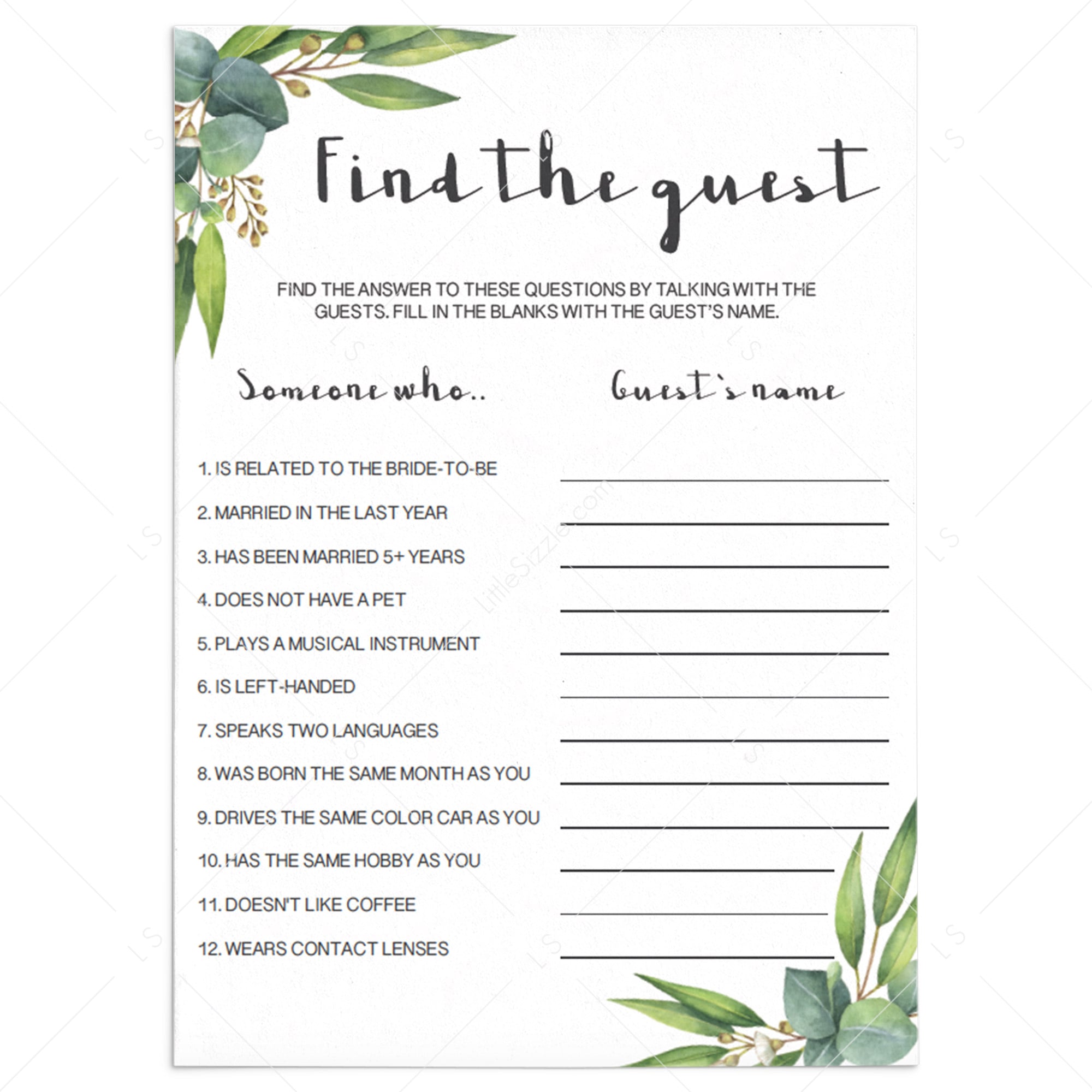 greenery party ice breaker game ideas by LittleSizzle