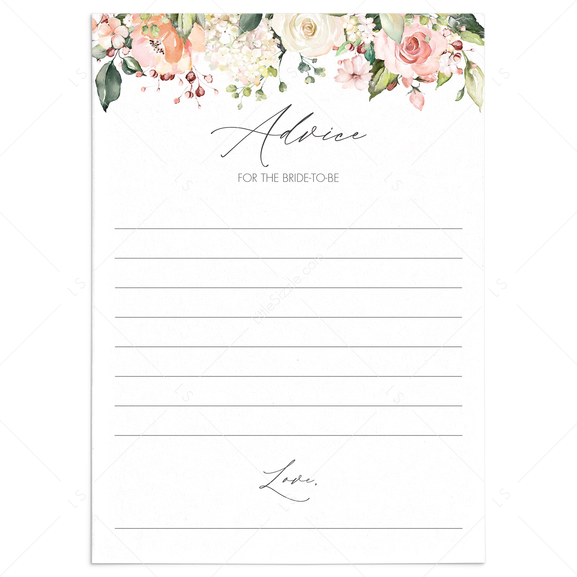 printable floral advice for the bride to be cards by LittleSizzle