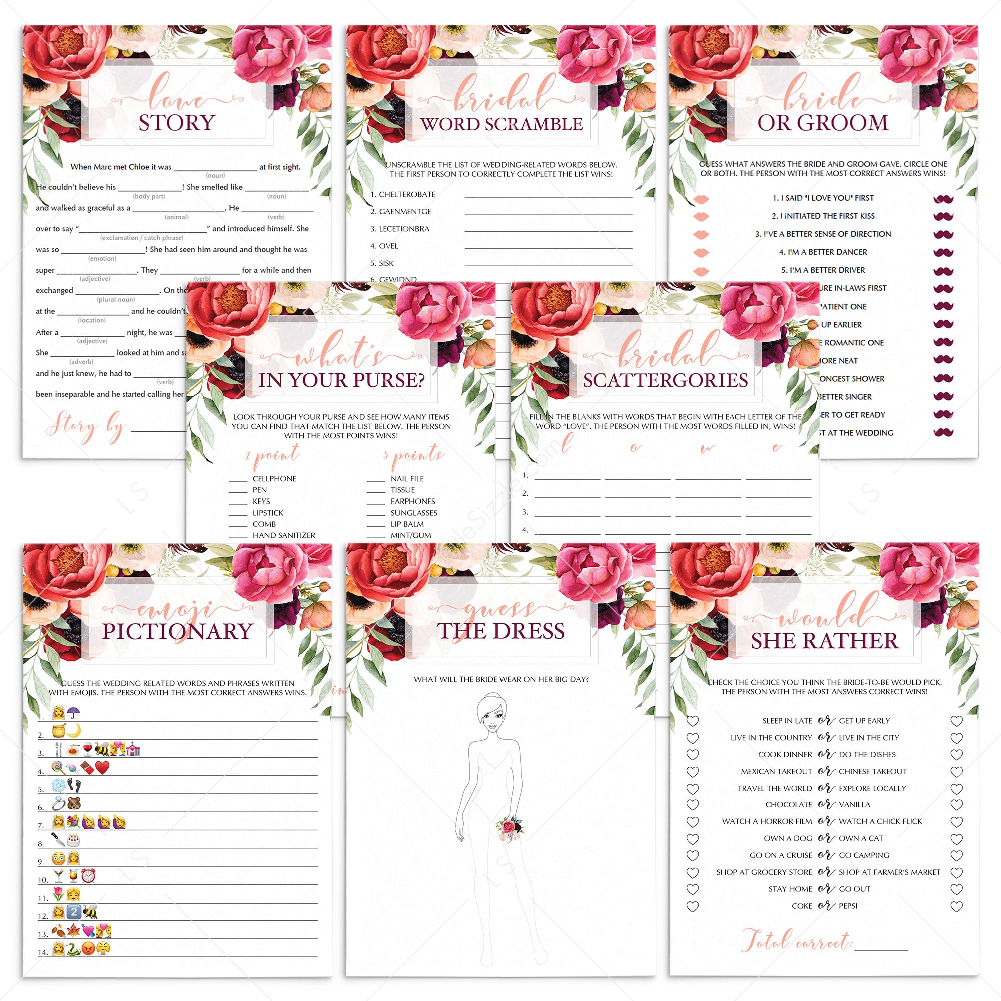 Huge bridal shower games package instant download by LittleSizzle