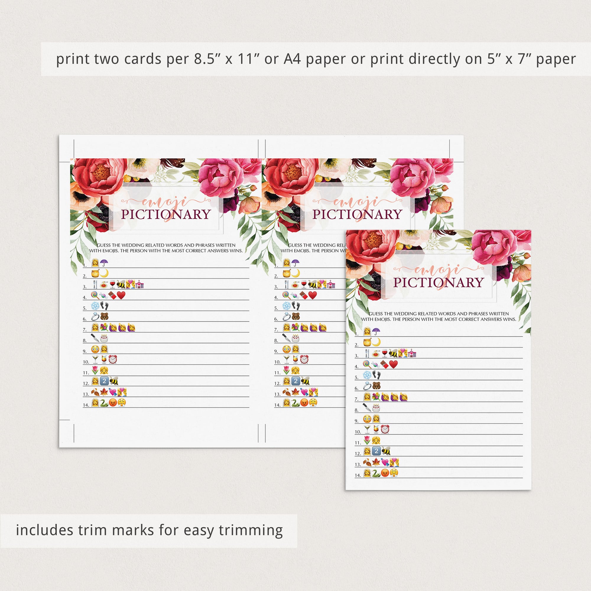 bridal shower pictionary game cards with answers
