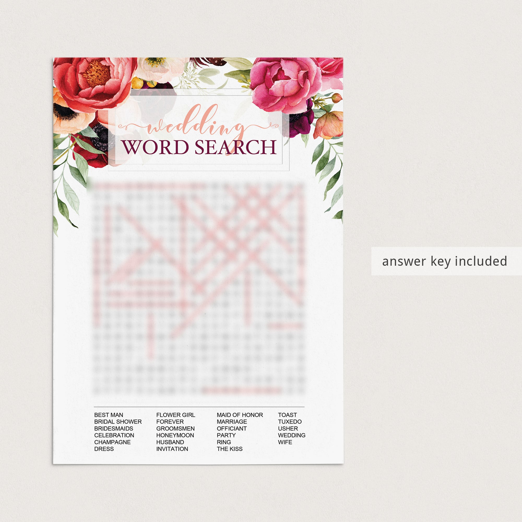 unique wedding word search boho bridal game cards
