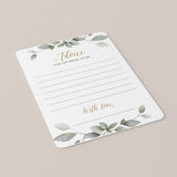 Green And Gold Bridal Shower Advice Cards Digital Files
