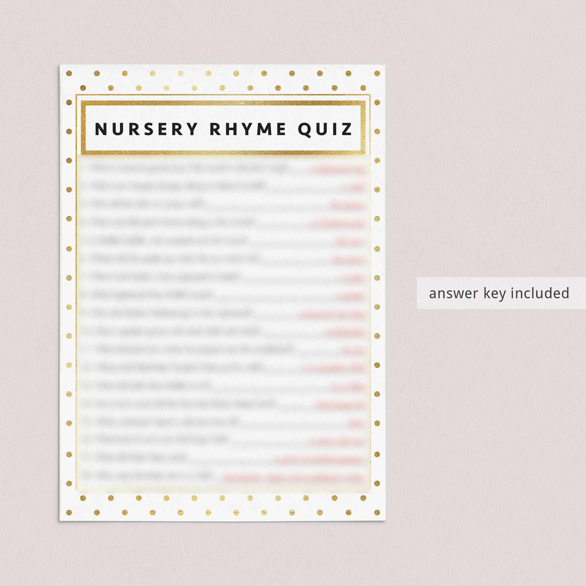 Answer key for baby nursery rhymes download by LittleSizzle