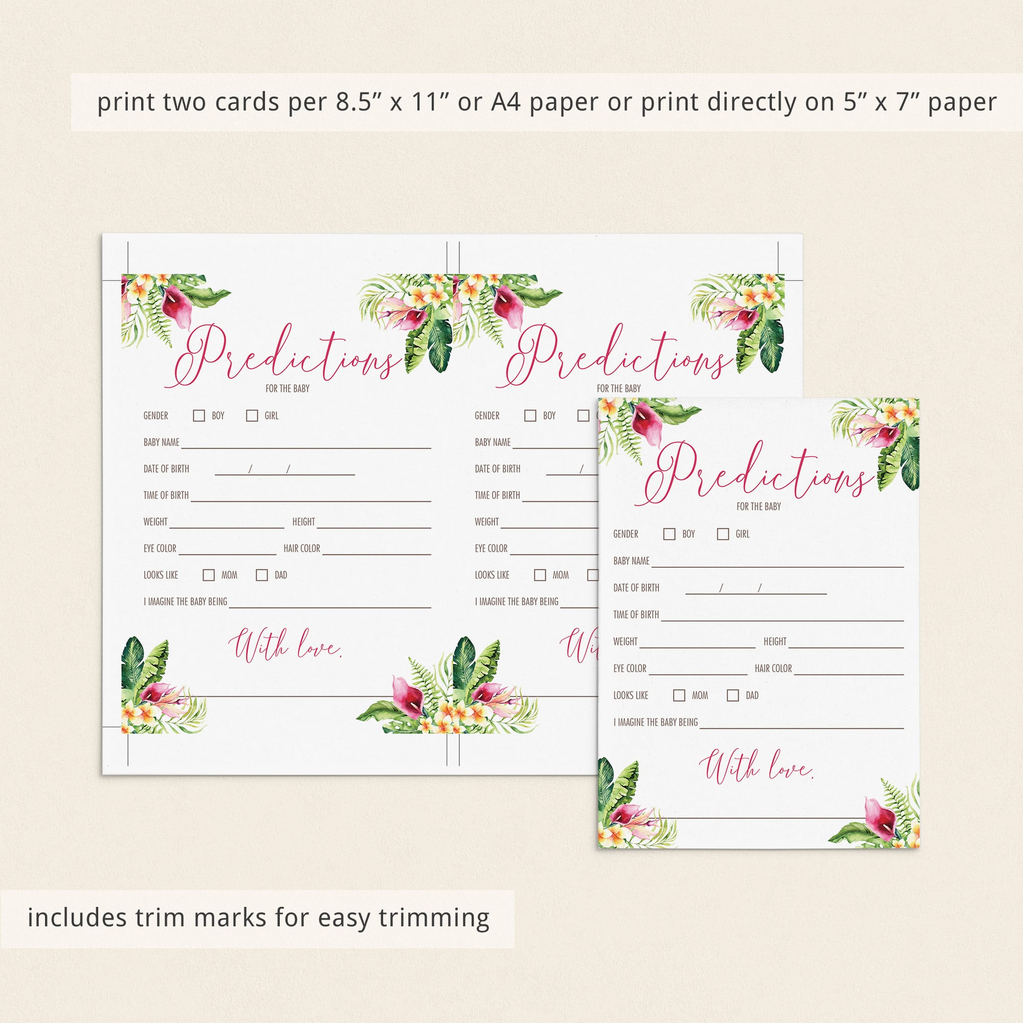 Download baby predictions game cards floral theme by LittleSizzle
