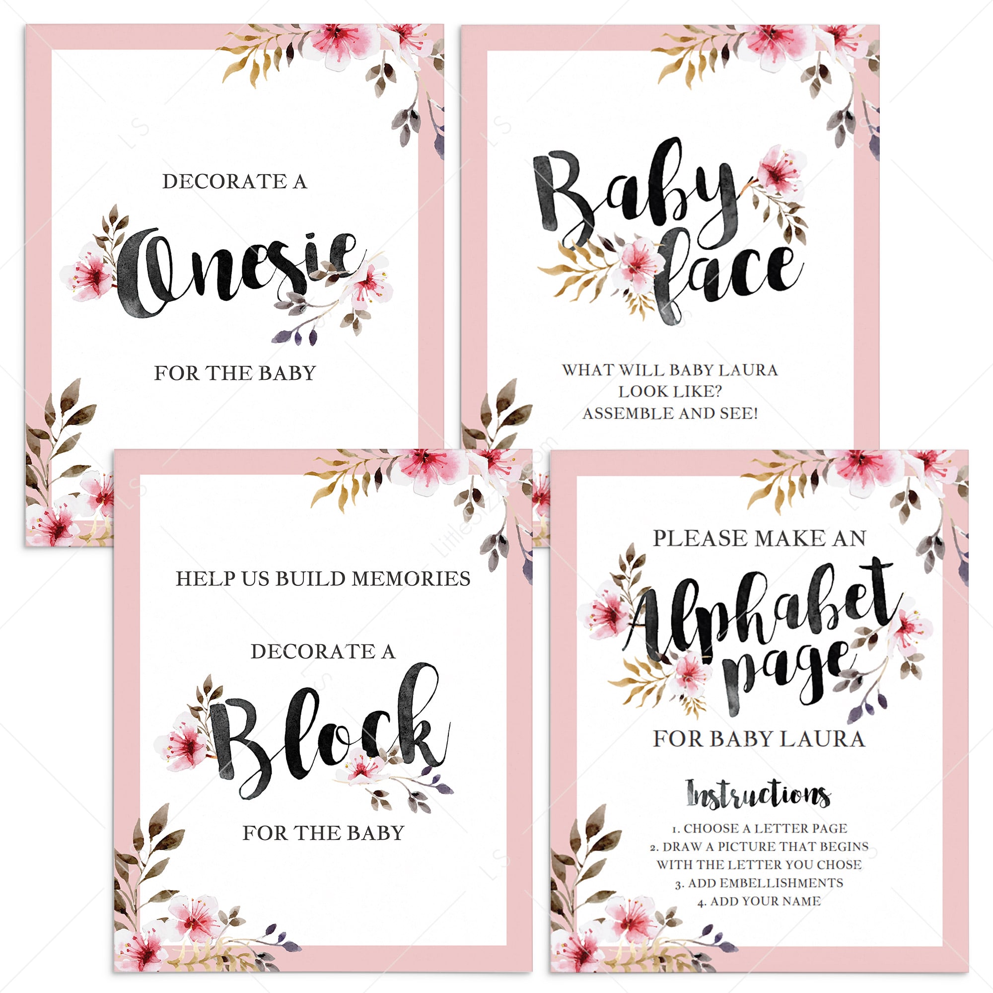 Girl baby shower activities printable table signs by LittleSizzle