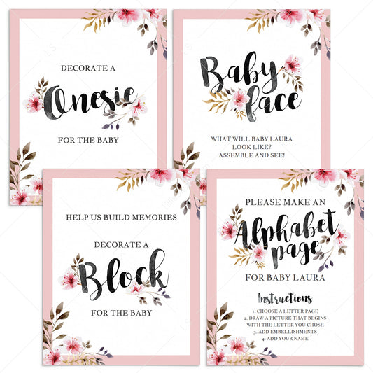 Girl baby shower activities printable table signs by LittleSizzle