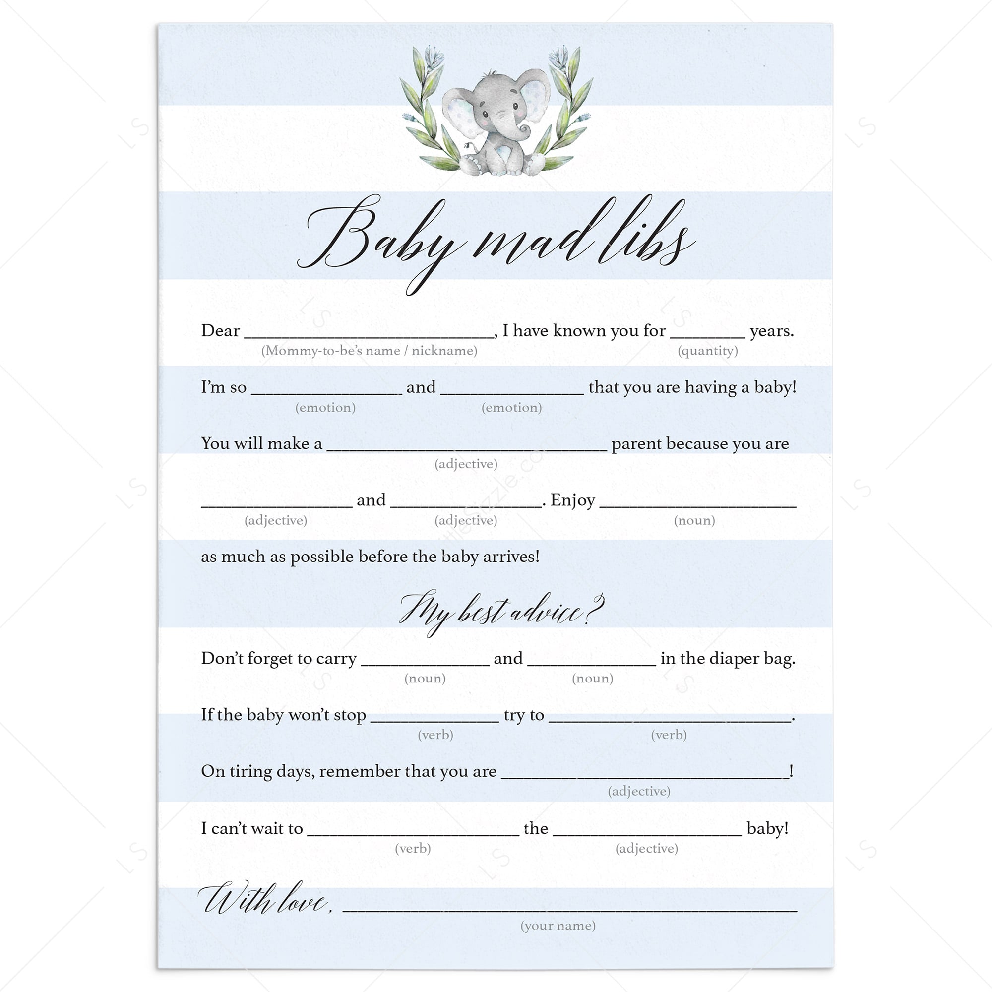 Baby mad libs baby shower game for boy party by LittleSizzle