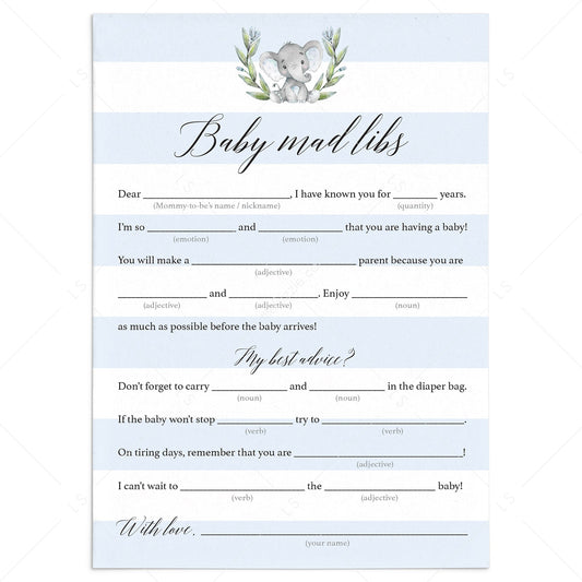 Baby mad libs baby shower game for boy party by LittleSizzle
