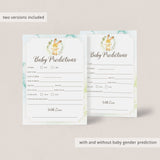 Printable Forest Animal Baby Shower Predictions Card