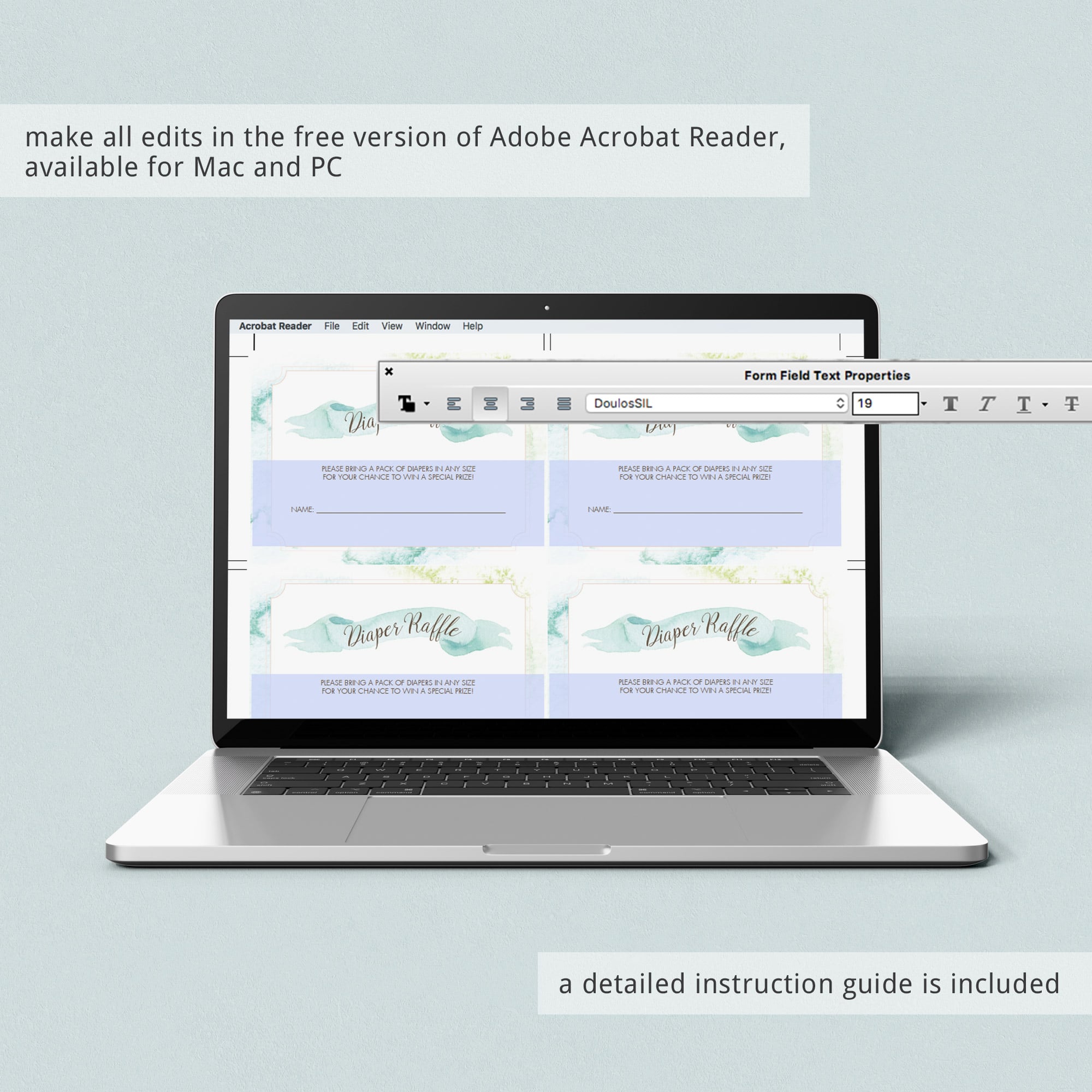 Blue watercolor baby diaper raffle ticket printable pdf file by LittleSizzle