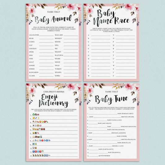 Pink flowers baby shower game package by LittleSizzle