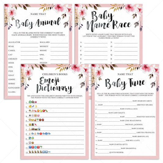 Pink flowers baby shower game package by LittleSizzle