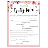 Name that tune baby shower game with pink flowers by LittleSizzle