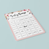 Printable Baby Bingo Cards with Blush Pink Flowers