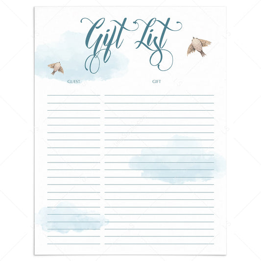 Printable blue shower gift list by LittleSizzle