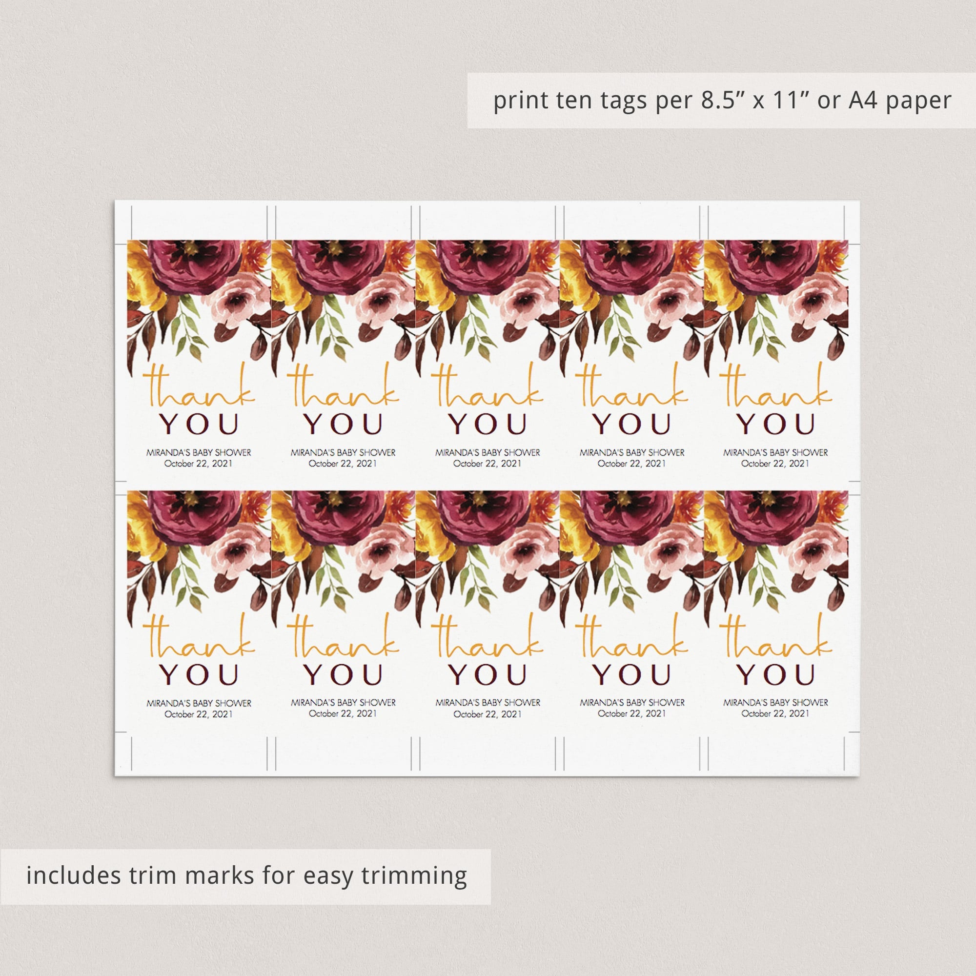 DIY gift tags fall theme burgundy floral by LittleSizzle