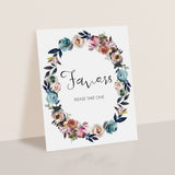 Printable floral wreath favors sign download PDF by LittleSizzle