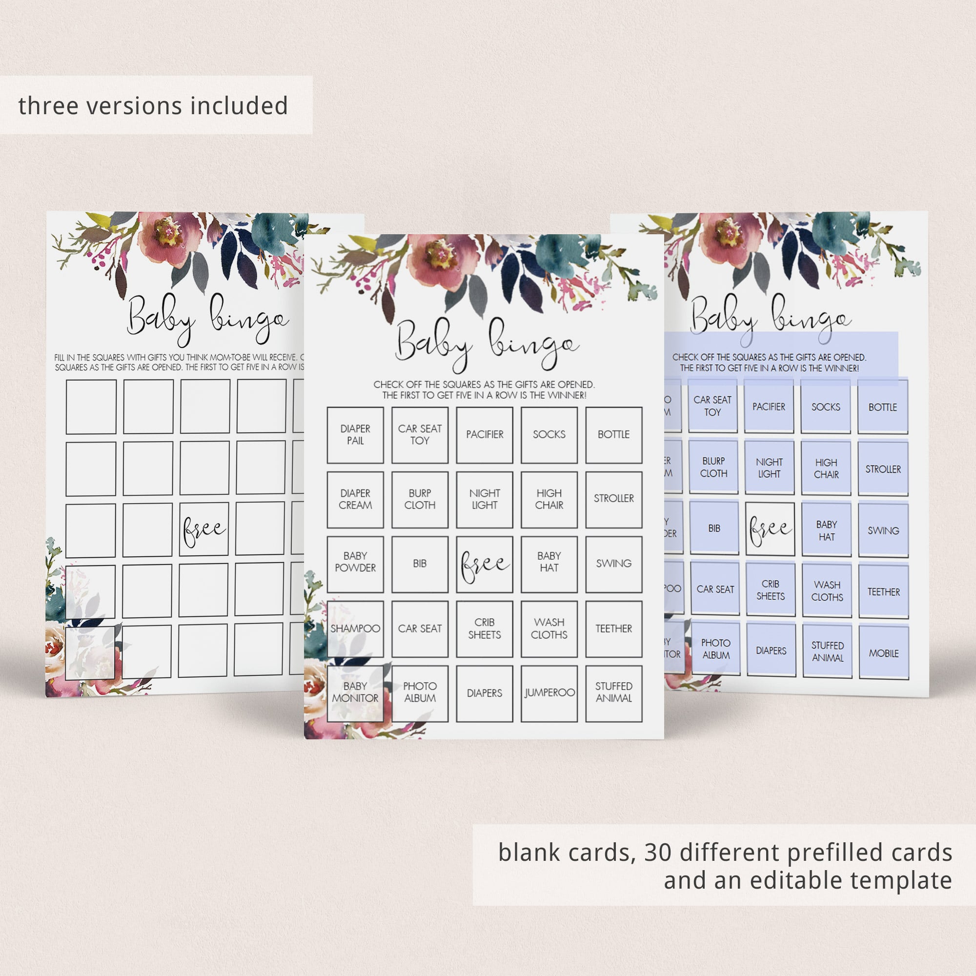 Pink flowers baby shower bingo game printable by LittleSizzle