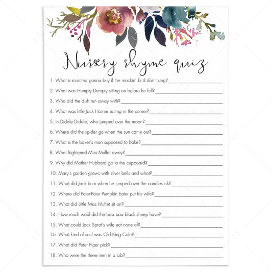 Boho baby sprinkle game nursery rhyme quiz printable by LittleSizzle