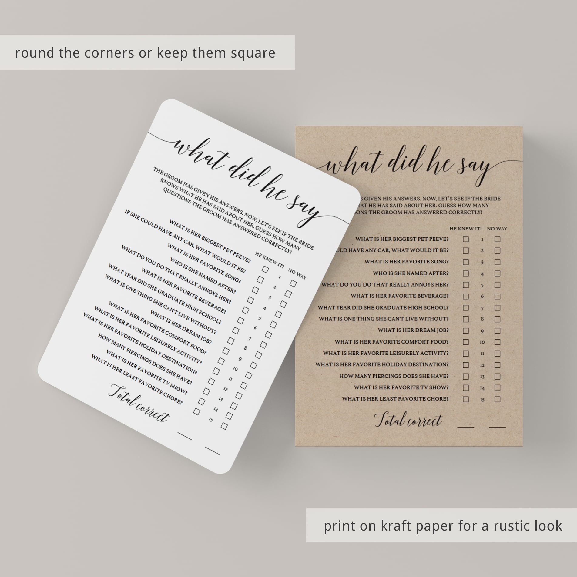 Minimal rustic bridal shower game by LittleSizzle