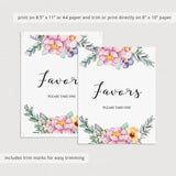 Favors sign for floral themed shower download by LittleSizzle