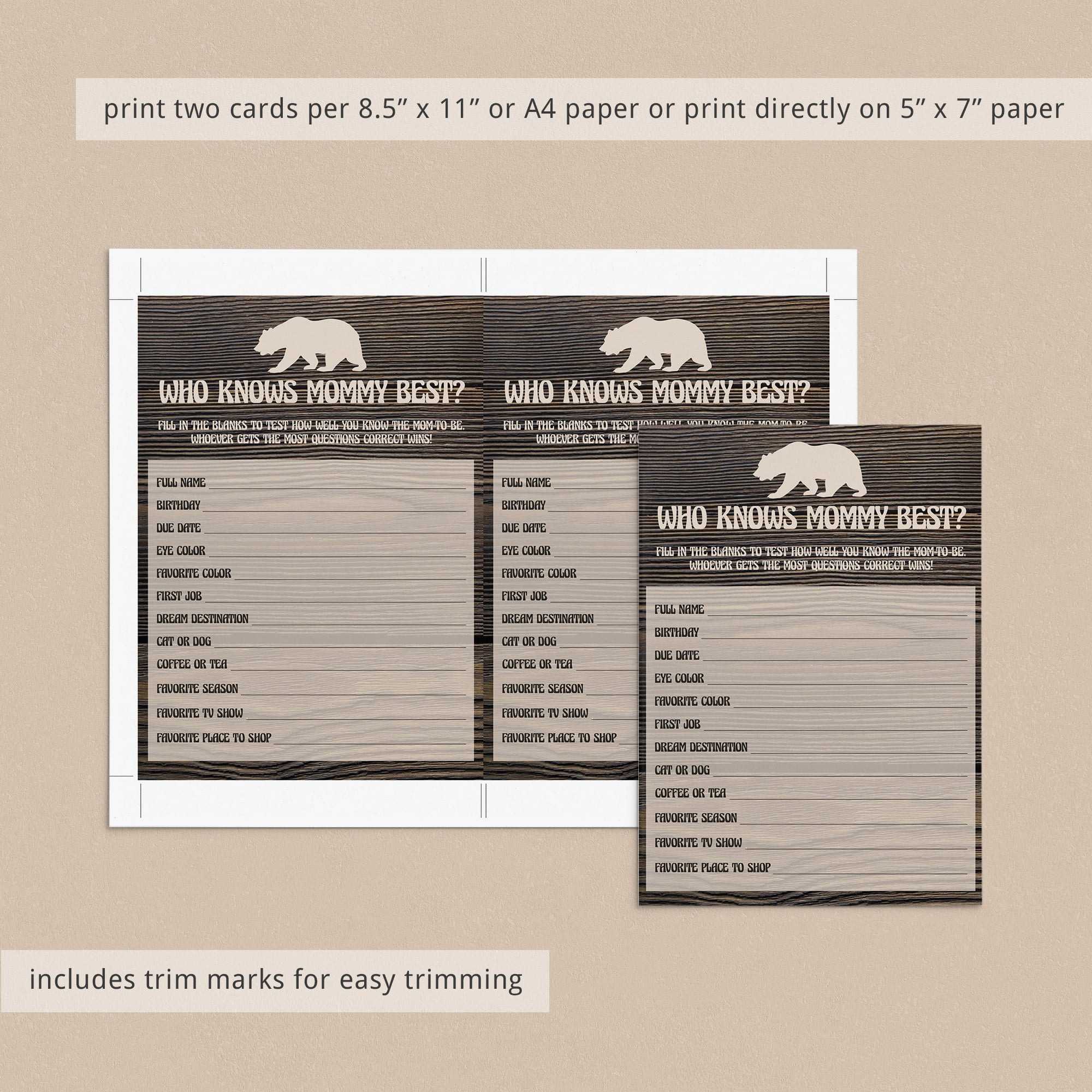 Brown bear shower game who knows mom-to-be best by LittleSizzle