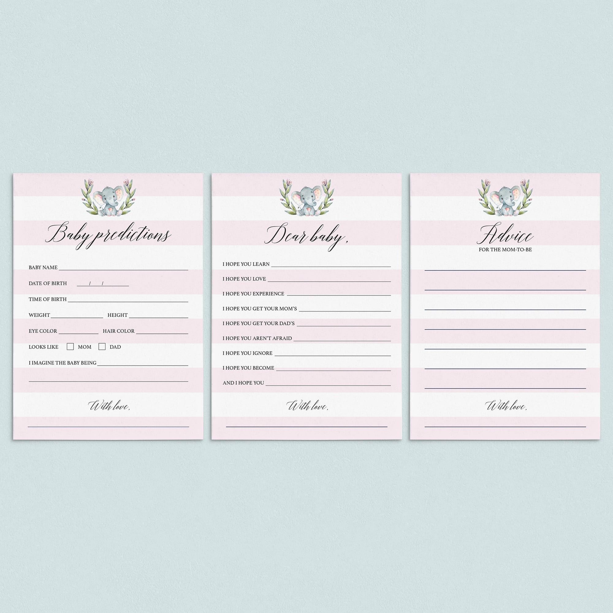 Elephant themed baby shower printables by LittleSizzle