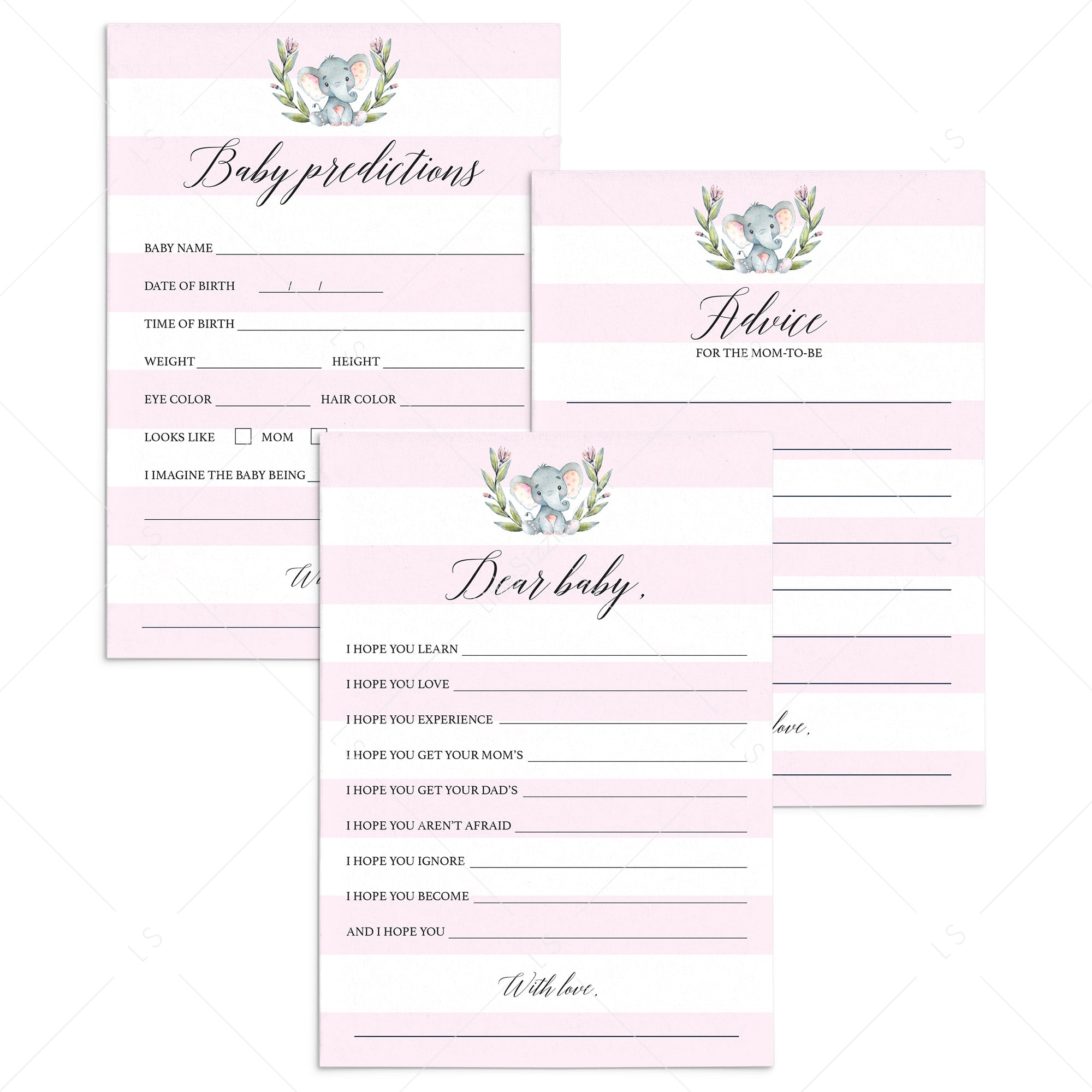 Elephant themed baby shower printables by LittleSizzle