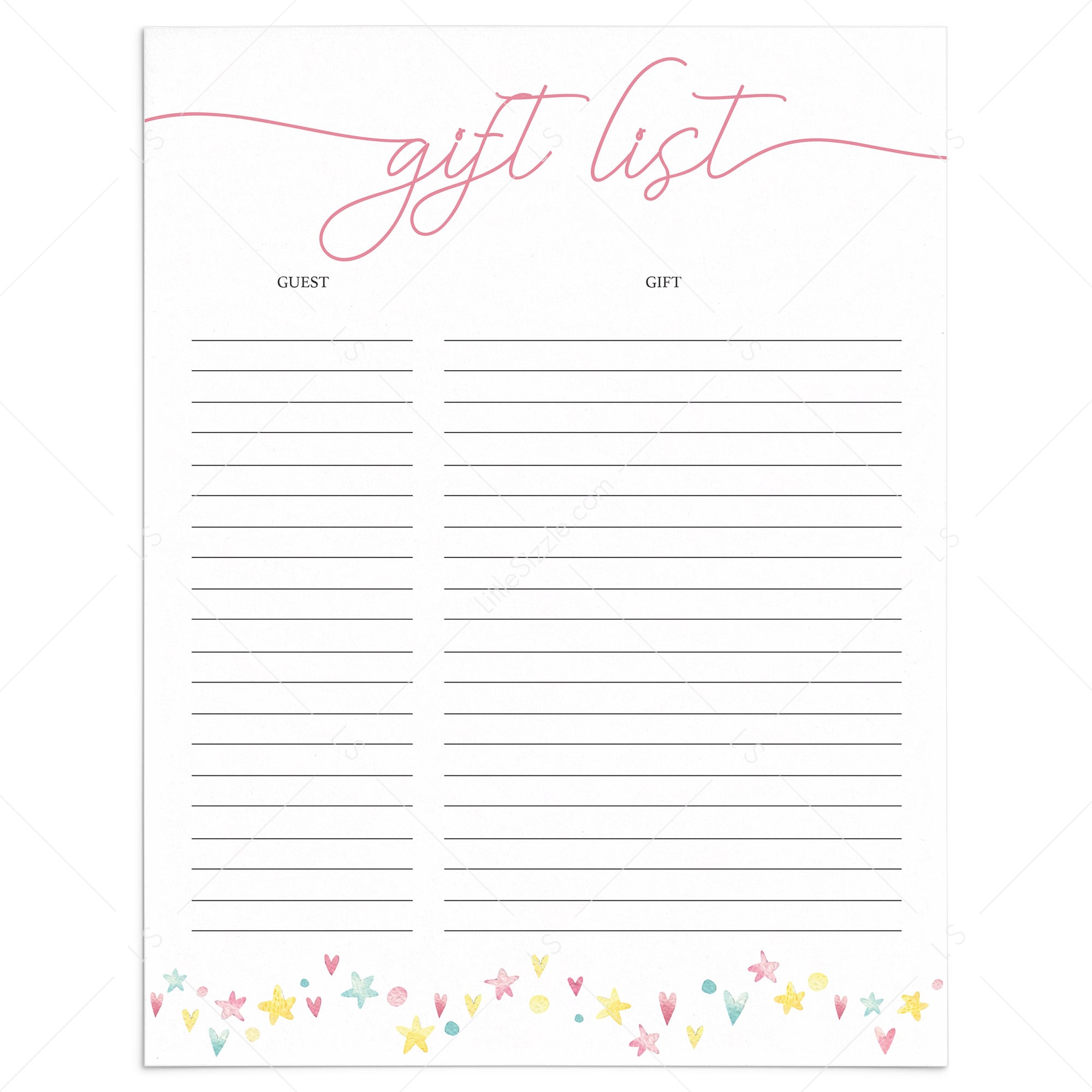Cute gift list printable pink and yellow by LittleSizzle