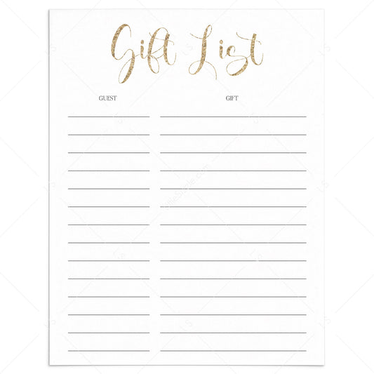 Calligraphy Gold Gift List Instant Download by LittleSizzle