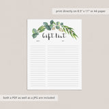 Instant download guest and gift checklist printable by LittleSizzle