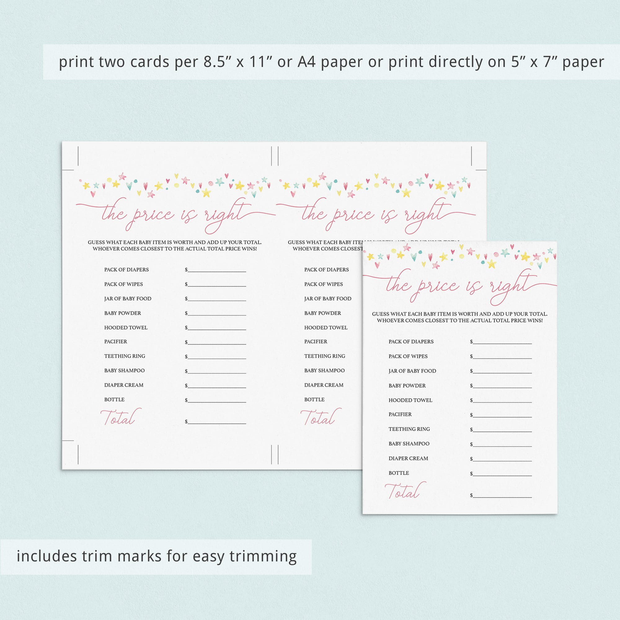 Instant download the price is right game for girl baby shower by LittleSizzle