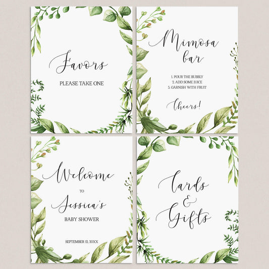 Watercolor Green Leaves Baby Shower Sign Package by LittleSizzle