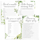 Green leaves baby shower games bundle printable by LittleSizzle