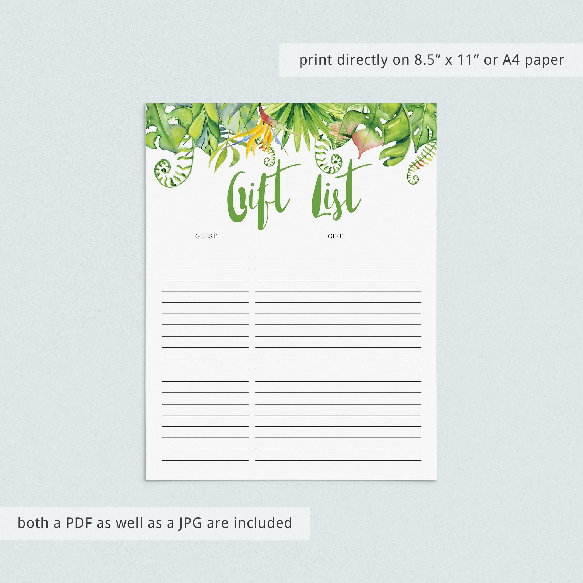 Instant download green baby party gift list by LittleSizzle