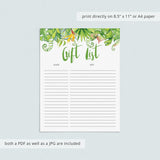 Instant download green baby party gift list by LittleSizzle