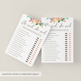 Printable He Said She Said Game for Baby Shower