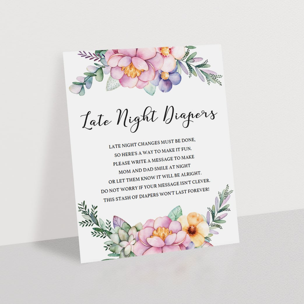 Diaper thoughts station for girl baby shower printable by LittleSizzle