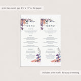 DIY Floral Menu Card Template with Purple Flowers