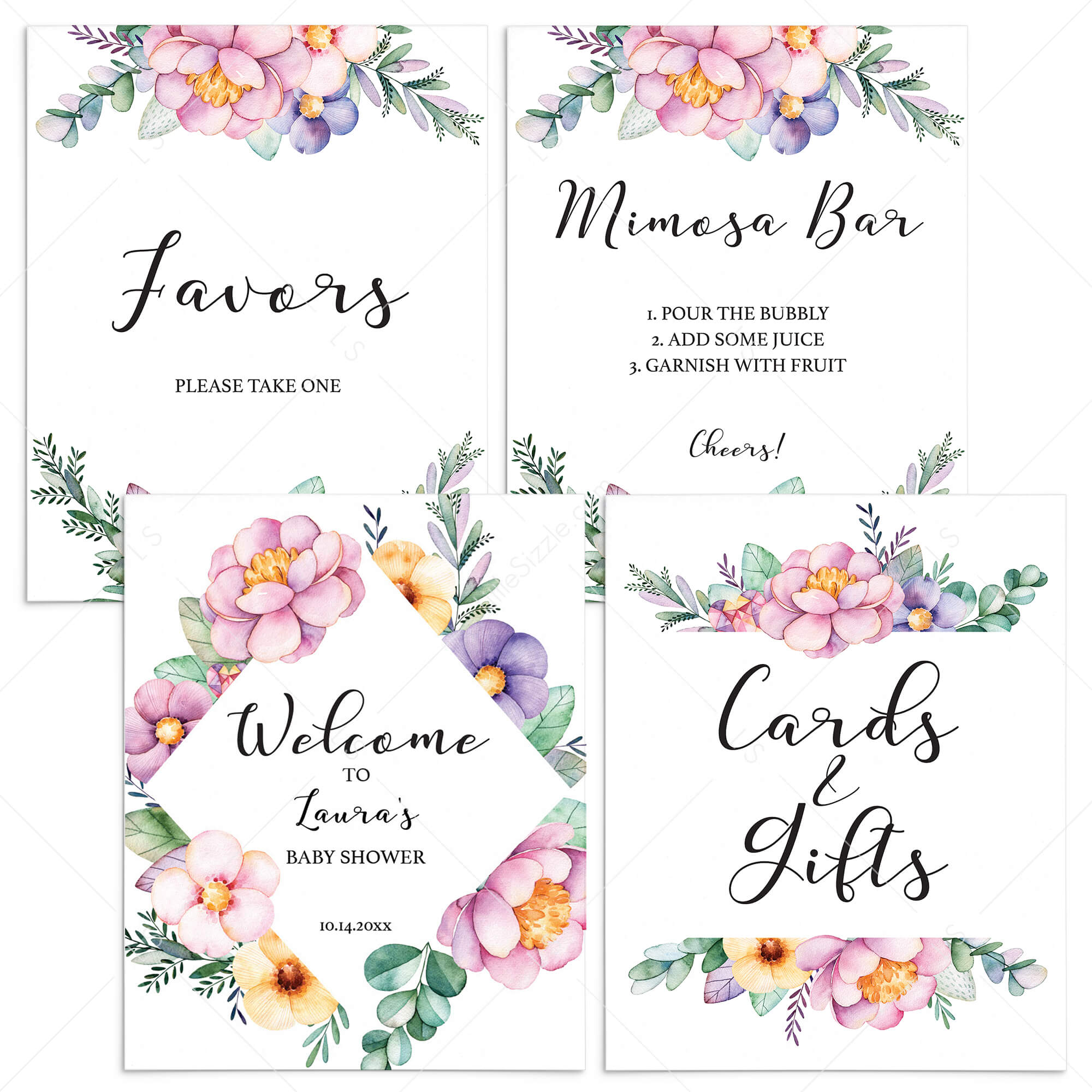 Purple Floral Baby Shower Decorations Pack by LittleSizzle
