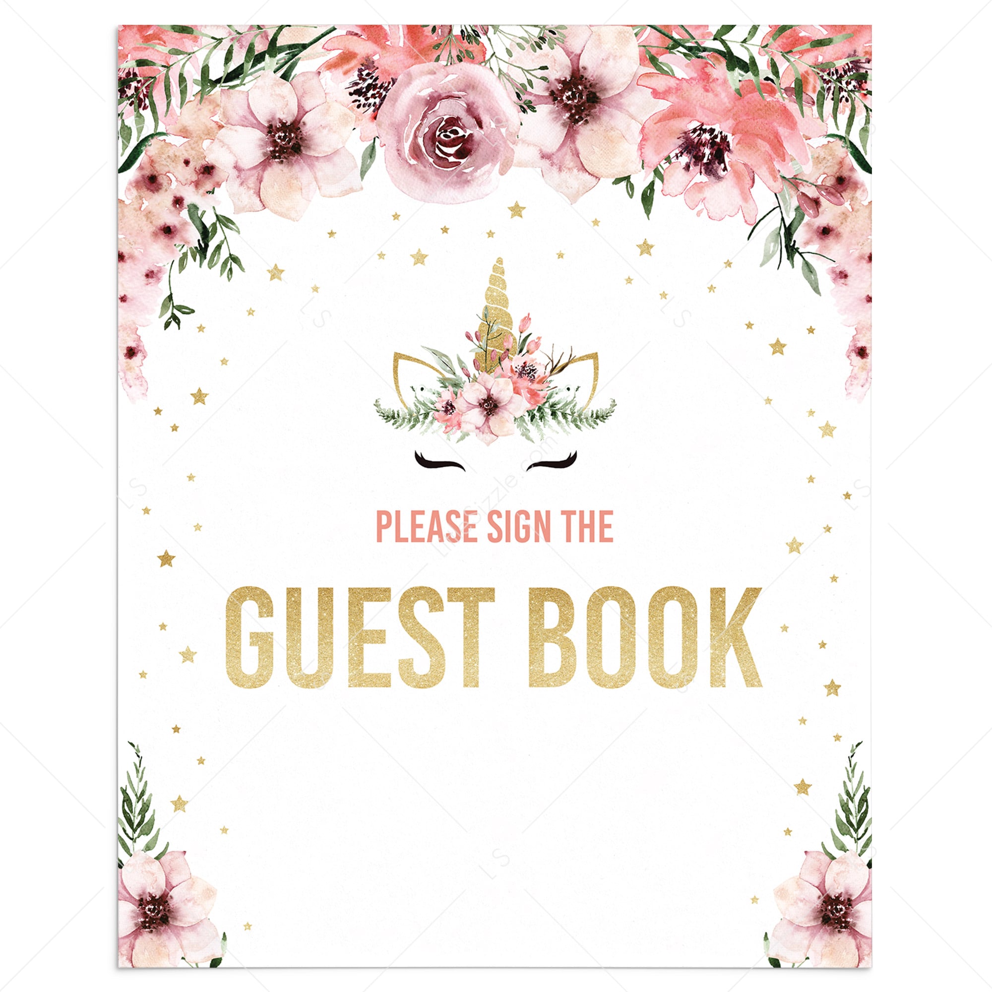 Unicorn pink and gold sign the guest book sign by LittleSizzle