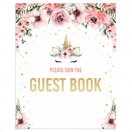 Unicorn pink and gold sign the guest book sign by LittleSizzle