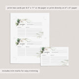 Chic Gold and Greenery Recipe Cards Printable