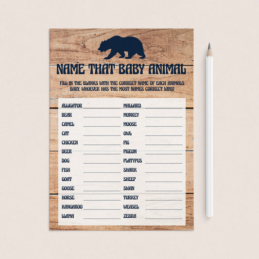 Name that baby animal game for rustic baby shower printable by LittleSizzle
