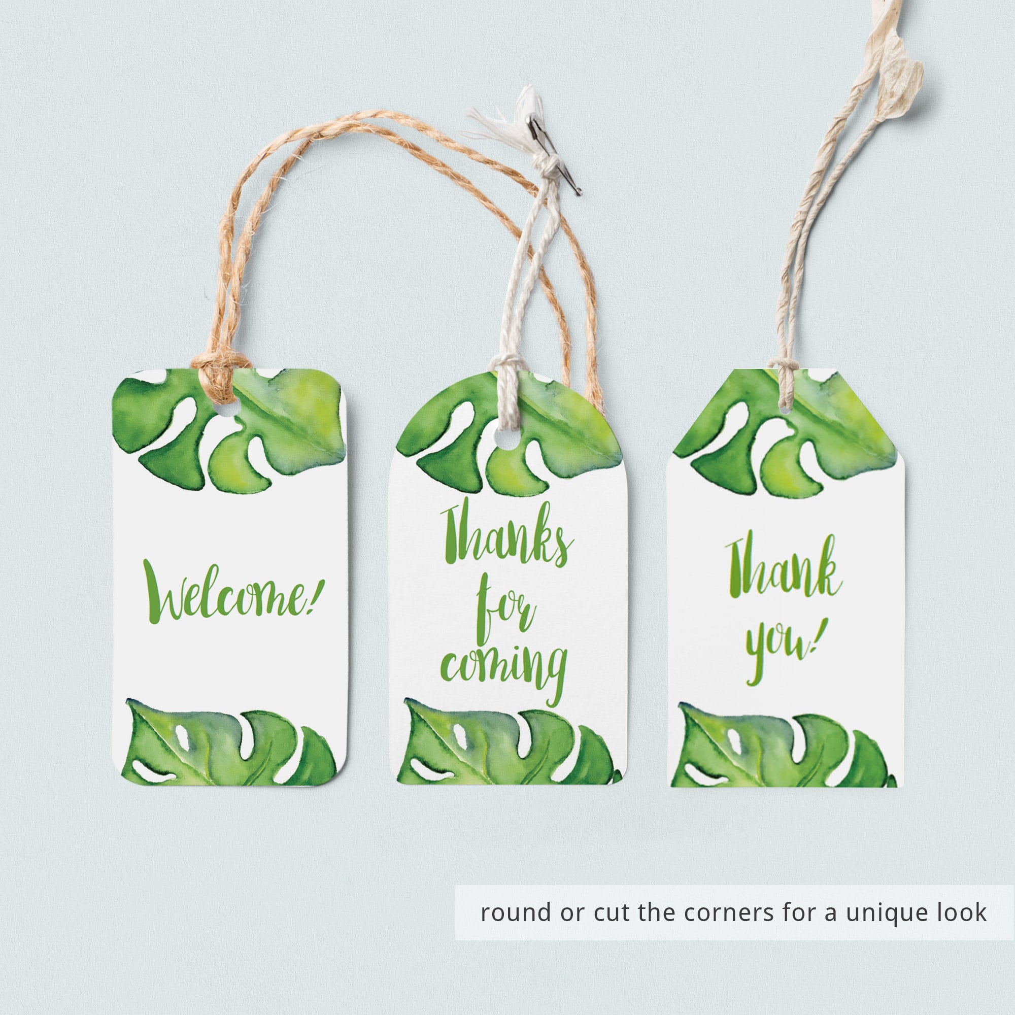 Printable thanks for coming label with banana leaves by LittleSizzle